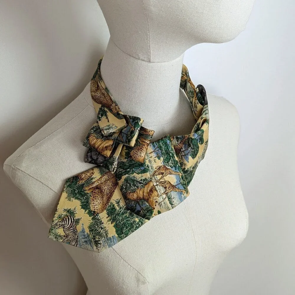 Yellow Safari Ascot -  Jungle Animal Silk Scarf - Unique Scarf